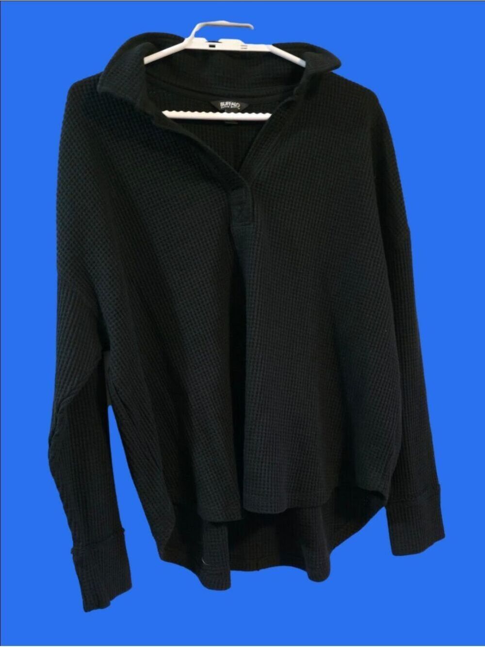 4/$67 Deal! Buffalo David Bitton Black Waffle Knit Henley Top